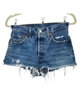 Levi's Womens 25 Shorts 501 Button Fly Cut Off Distressed Denim Jean Shorts READ